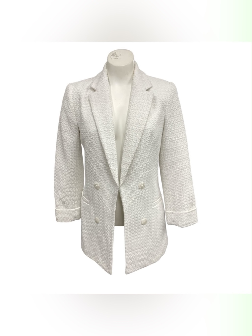 Suzy Shier White Textured Double-Breasted Blazer Size S